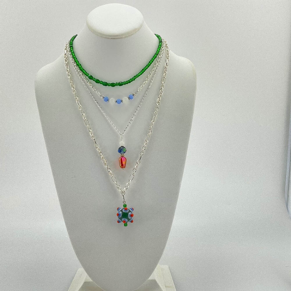 Colorful Necklace Set, Handmade, Art Glass, Crystals, Vtg Beads, Lamp Work Beads - Picture 10 of 11